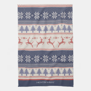 Red and Blue Scandinavian Pattern Custom  Kitchen Towel