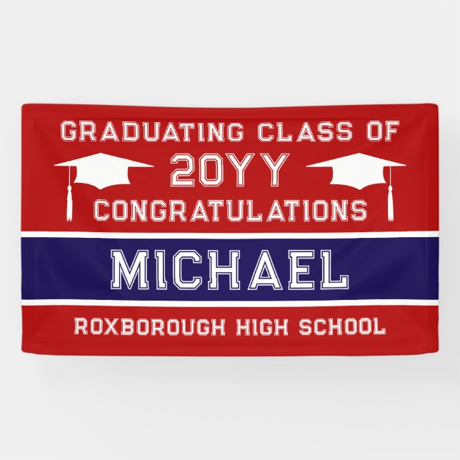 Red and Blue School Colours Graduation Banner (Horizontal)