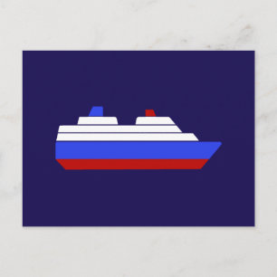 red and blue sea ship postcard
