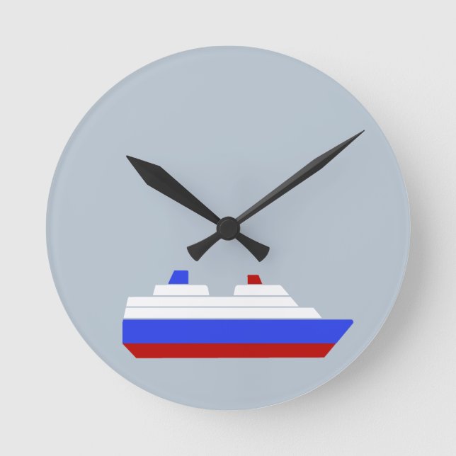 Red and Blue Sea Ship Round Clock (Front)