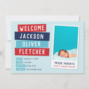 Red and Blue Snapshot 2 Photo Birth Announcement