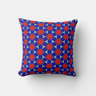 Red and Blue Snowflakes Throw Pillow
