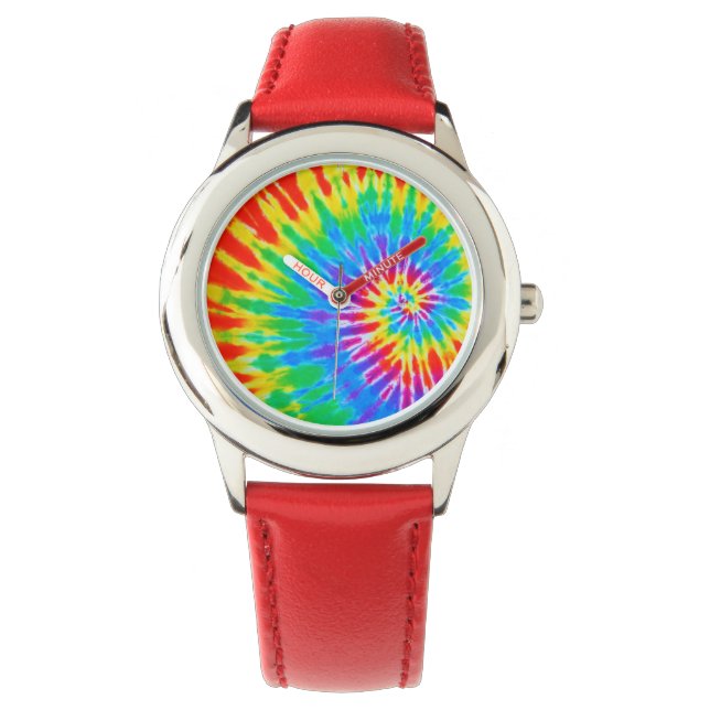 Red and Blue Spiral Tie Dye Watch (Front)