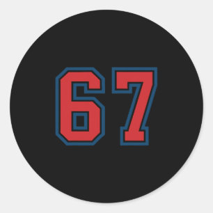 Red And Blue Sports Number 67 Jersey Uniform Playe Classic Round Sticker