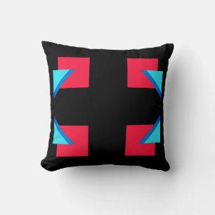 Red and blue square triangle black throw pillow