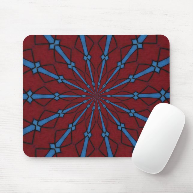 Red and Blue Stained Glass Radial Mousepad (With Mouse)