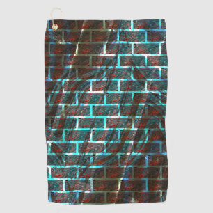 Red and blue stained, grid or scratch brick effect golf towel