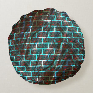 Red and blue stained, grid or scratch brick effect round pillow