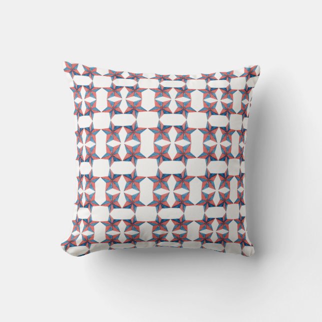 Red And Blue Star Pattern Throw Pillow (Front)