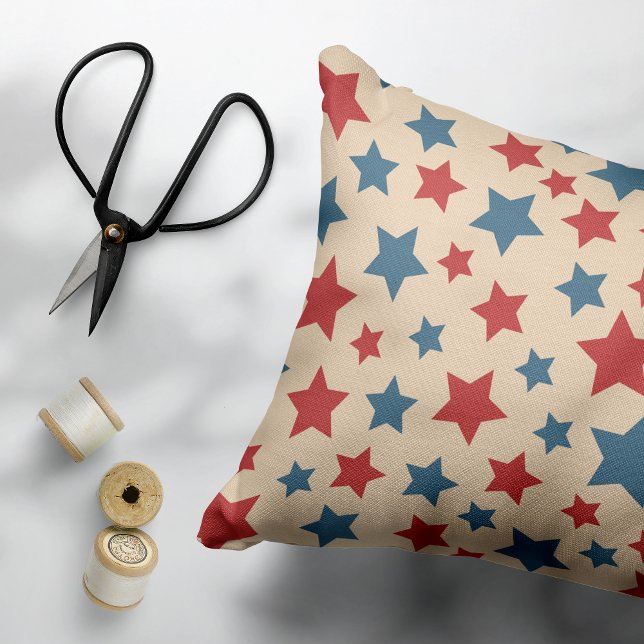 Red and Blue Stars, 4th of July, Beige Background Accent Pillow (Creator Uploaded)