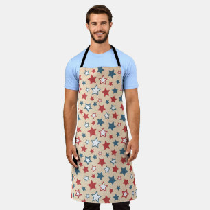 Red and Blue Stars, 4th of July, Beige Background Apron