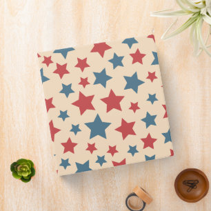 Red and Blue Stars, 4th of July, Beige Background Binder