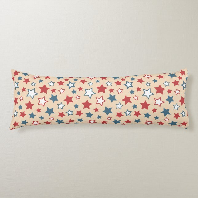 Red and Blue Stars, 4th of July, Beige Background Body Pillow (Front)