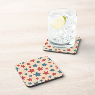 Red and Blue Stars, 4th of July, Beige Background Coaster