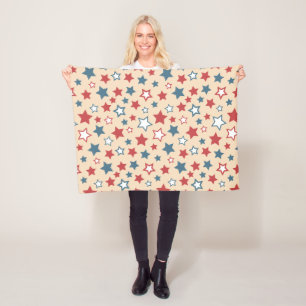 Red and Blue Stars, 4th of July, Beige Background Fleece Blanket