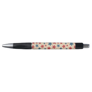 Red and Blue Stars, 4th of July, Beige Background Pen