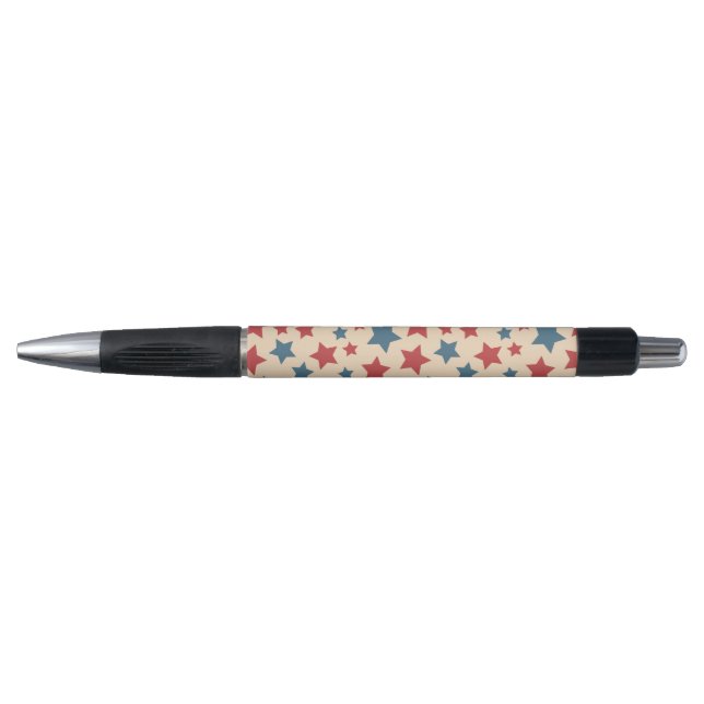 Red and Blue Stars, 4th of July, Beige Background Pen (Front)