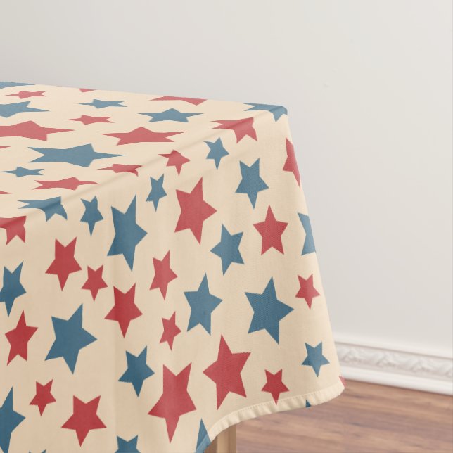 Red and Blue Stars, 4th of July, Beige Background Tablecloth (In Situ)
