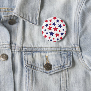 Red and Blue Stars, 4th of July, White Background 2 Inch Round Button