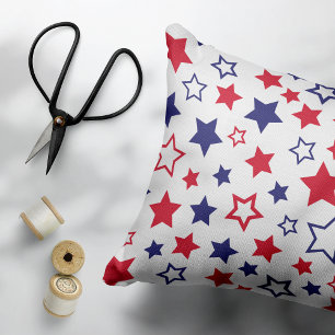 Red and Blue Stars, 4th of July, White Background Accent Pillow