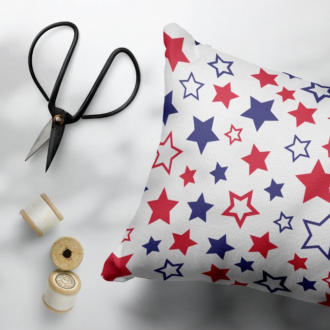 Red and Blue Stars, 4th of July, White Background Accent Pillow (Creator Uploaded)