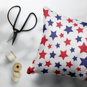 Red and Blue Stars, 4th of July, White Background Accent Pillow