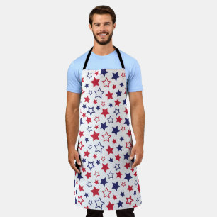 Red and Blue Stars, 4th of July, White Background Apron