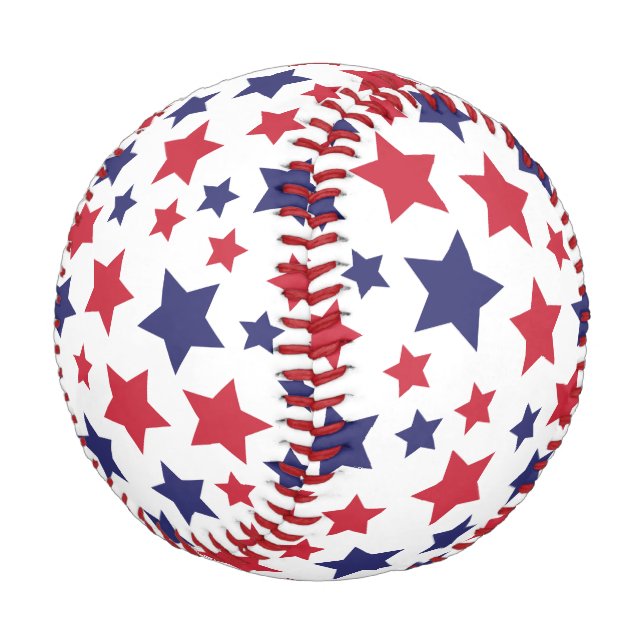 Red and Blue Stars, 4th of July, White Background Baseball (Angled)