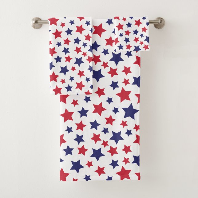 Red and Blue Stars, 4th of July, White Background Bath Towel Set (Insitu)