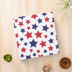 Red and Blue Stars, 4th of July, White Background Binder