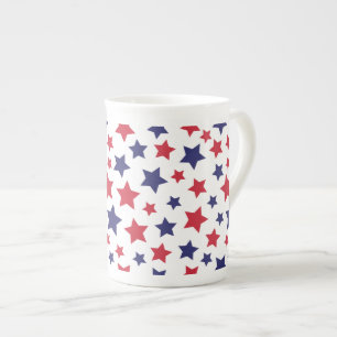 Red and Blue Stars, 4th of July, White Background Bone China Mug