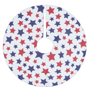 Red and Blue Stars, 4th of July, White Background Brushed Polyester Tree Skirt