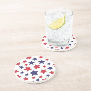 Red and Blue Stars, 4th of July, White Background Coaster