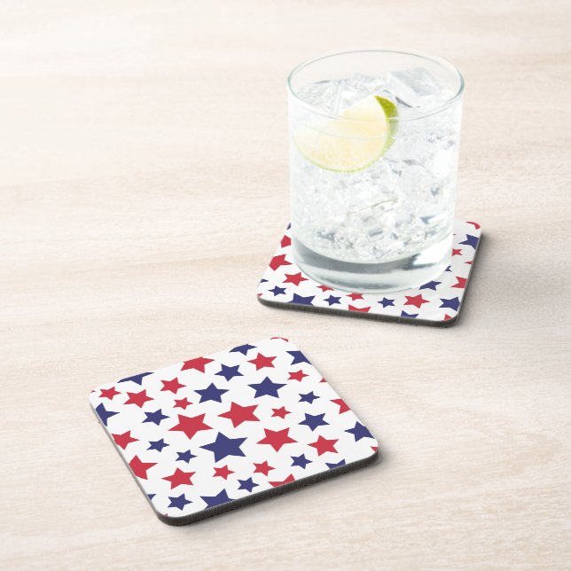 Red and Blue Stars, 4th of July, White Background Coaster (Right Side)