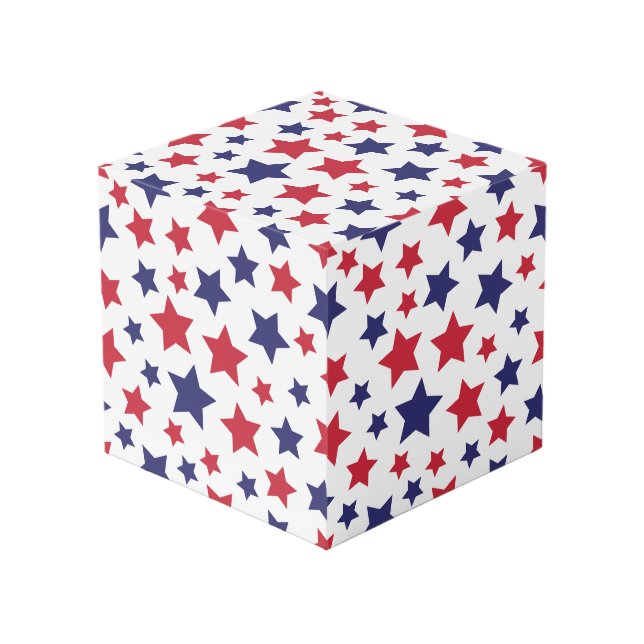 Red and Blue Stars, 4th of July, White Background Cube (Front Angled)