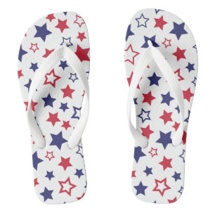 Red and Blue Stars, 4th of July, White Background Flip Flops