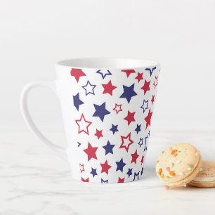 Red and Blue Stars, 4th of July, White Background Latte Mug