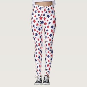 Red and Blue Stars, 4th of July, White Background Leggings