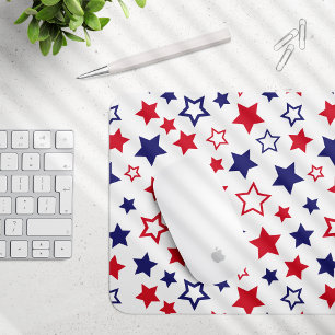 Red and Blue Stars, 4th of July, White Background Mouse Pad