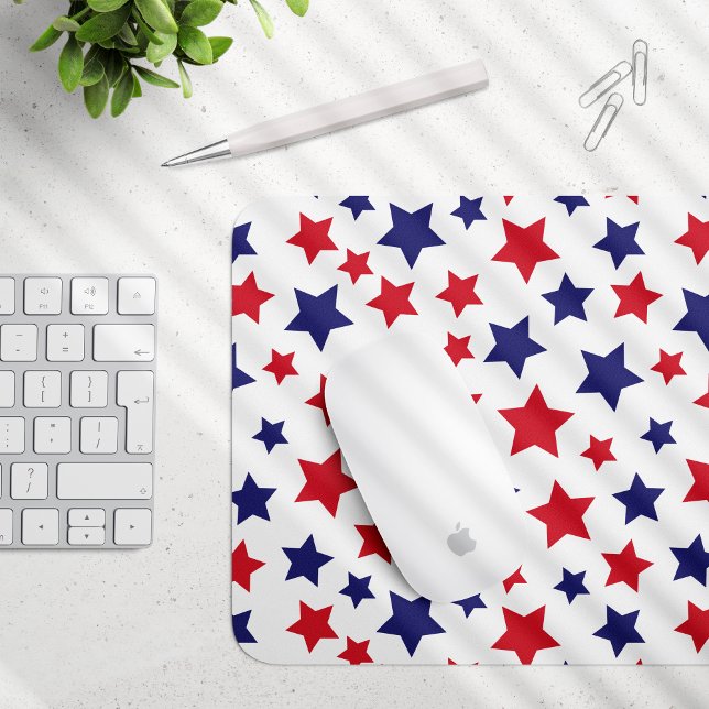 Red and Blue Stars, 4th of July, White Background Mouse Pad (Creator Uploaded)