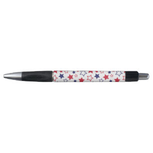 Red and Blue Stars, 4th of July, White Background Pen