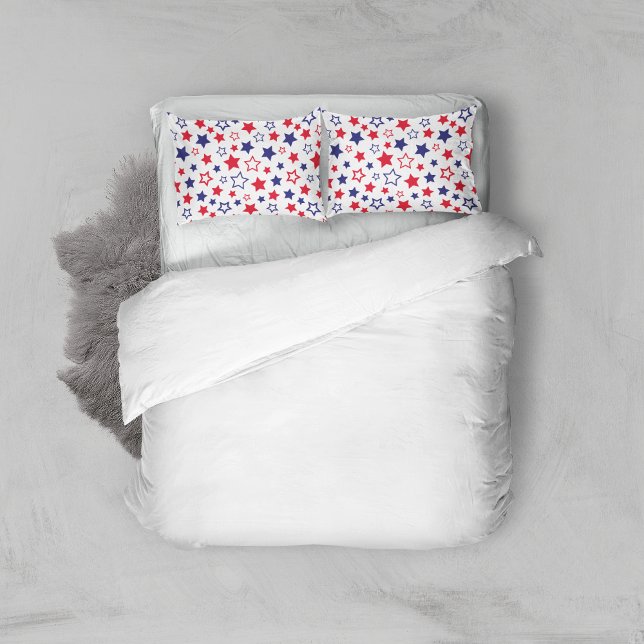 Red and Blue Stars, 4th of July, White Background Pillowcase (Creator Uploaded)