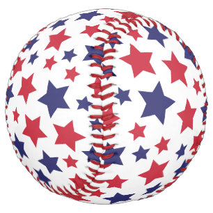 Red and Blue Stars, 4th of July, White Background Softball