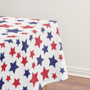 Red and Blue Stars, 4th of July, White Background Tablecloth