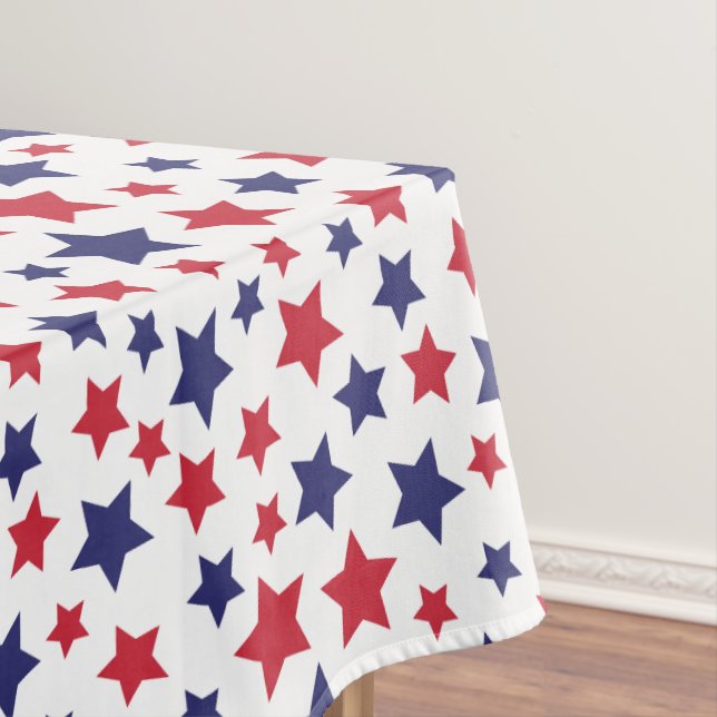 Red and Blue Stars, 4th of July, White Background Tablecloth (In Situ)