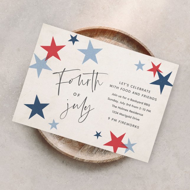 Red and Blue Stars American 4th of July Party Invitation (Creator Uploaded)