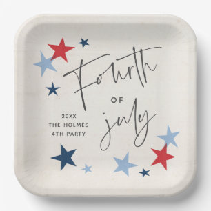 Red and Blue Stars American 4th of July Party Paper Plate
