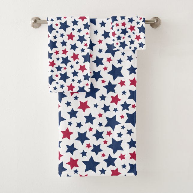 Red and Blue Stars - American flag pattern Bath Towel Set (Insitu)