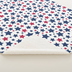 Red and Blue Stars - American flag pattern Sherpa Blanket