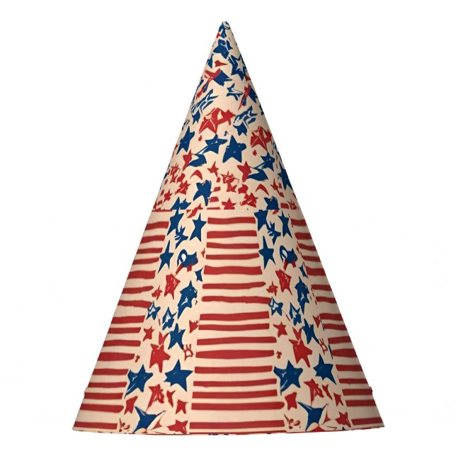 Red and Blue Stars and Stripes 4th of July Party Hat (Front)